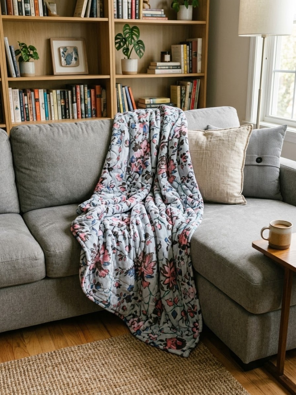 Vera Bradley Vineyard Floral Throw Blanket Plush Soft Light Blue Pink